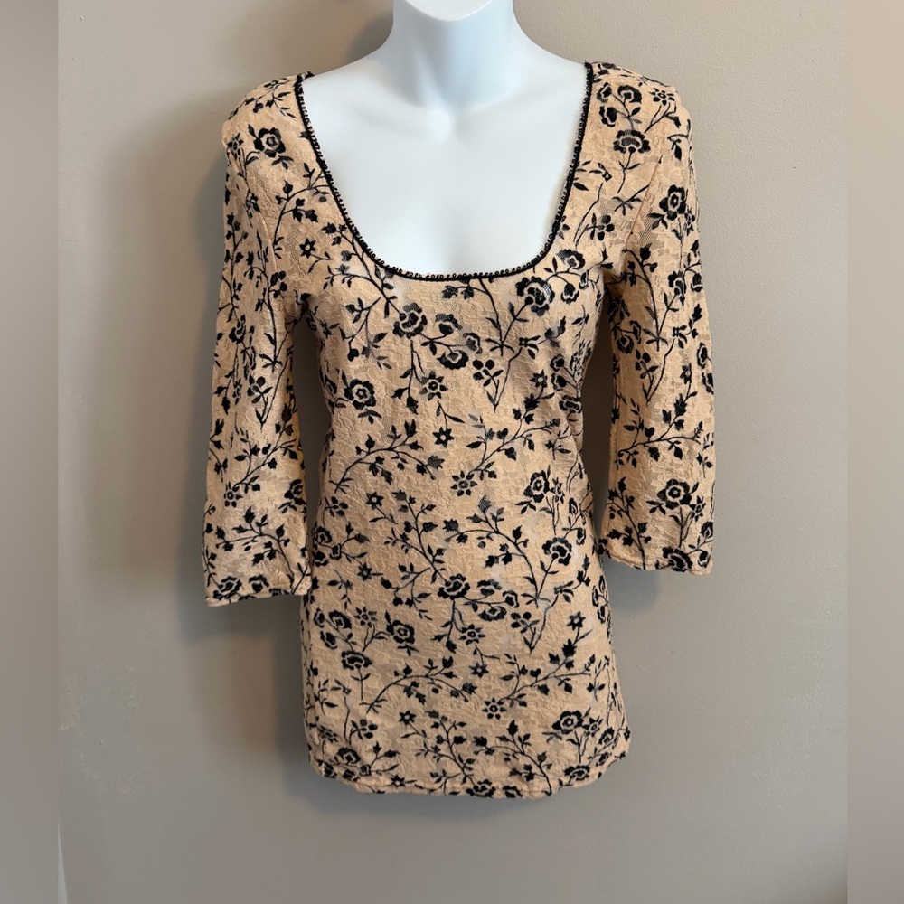 Intimately Free People See You Tonight Floral Lace Tunic Beige M
